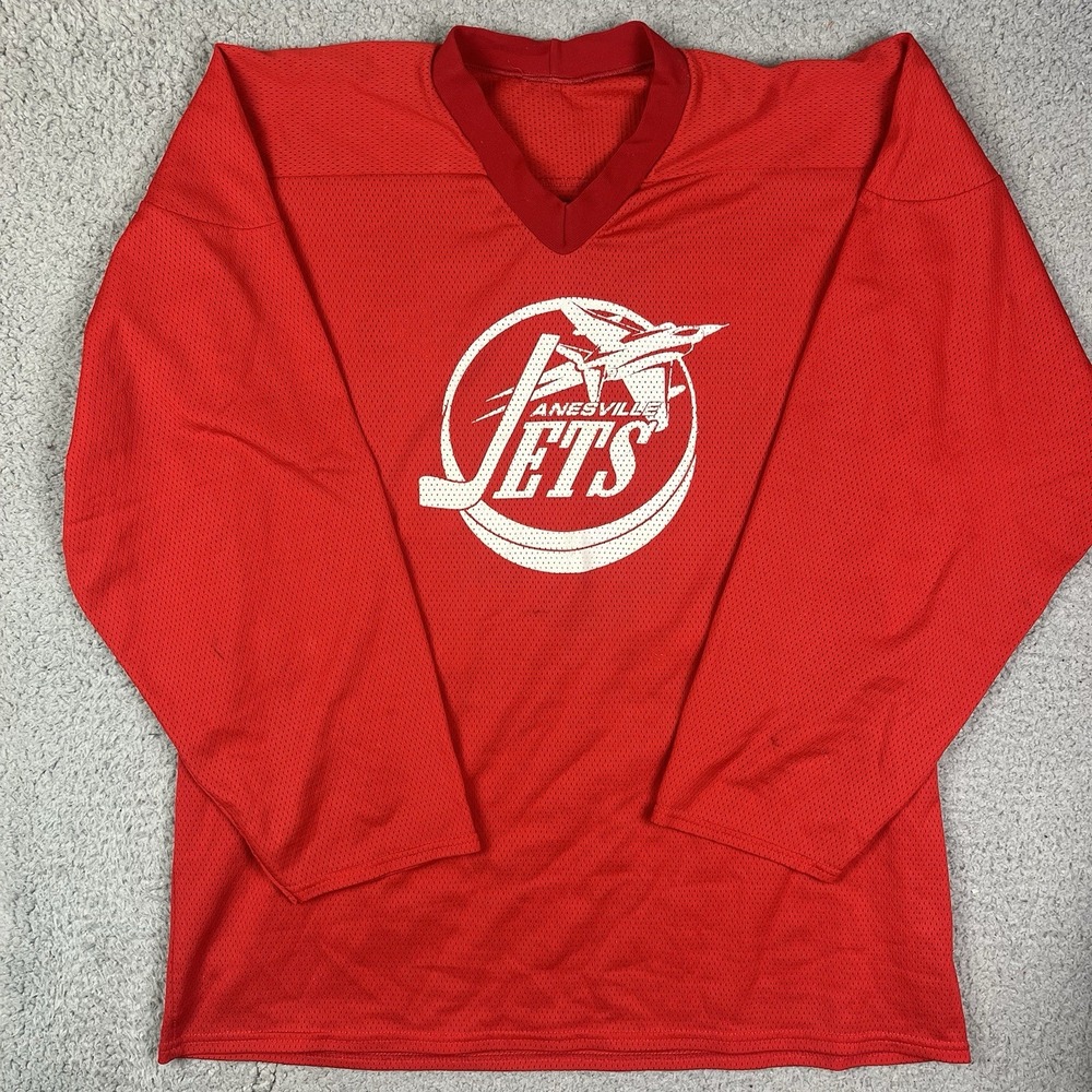 Vintage NAHL Janesville Jets Hockey Jersey Size Adult XL Practice Red